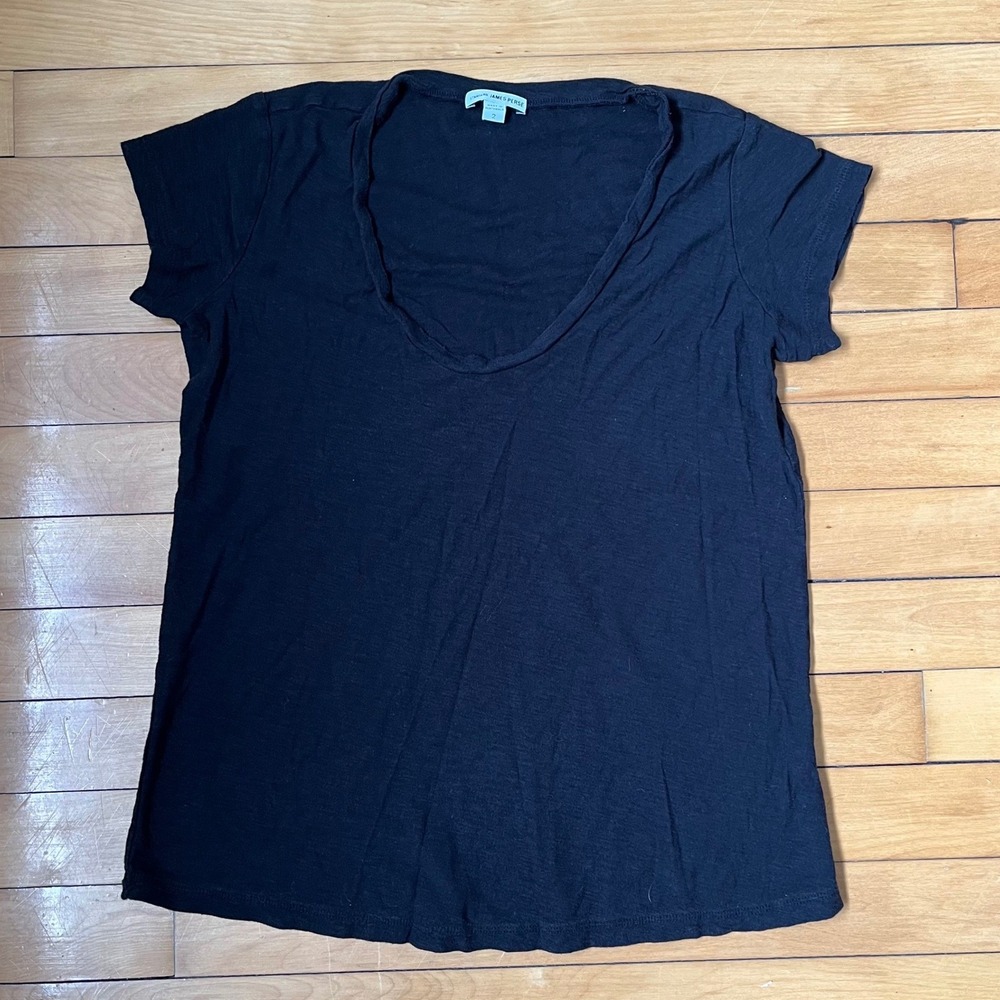 James Perse Standard Black Cotton Modal Scoop Neck Short Sleeve Tee Size 2